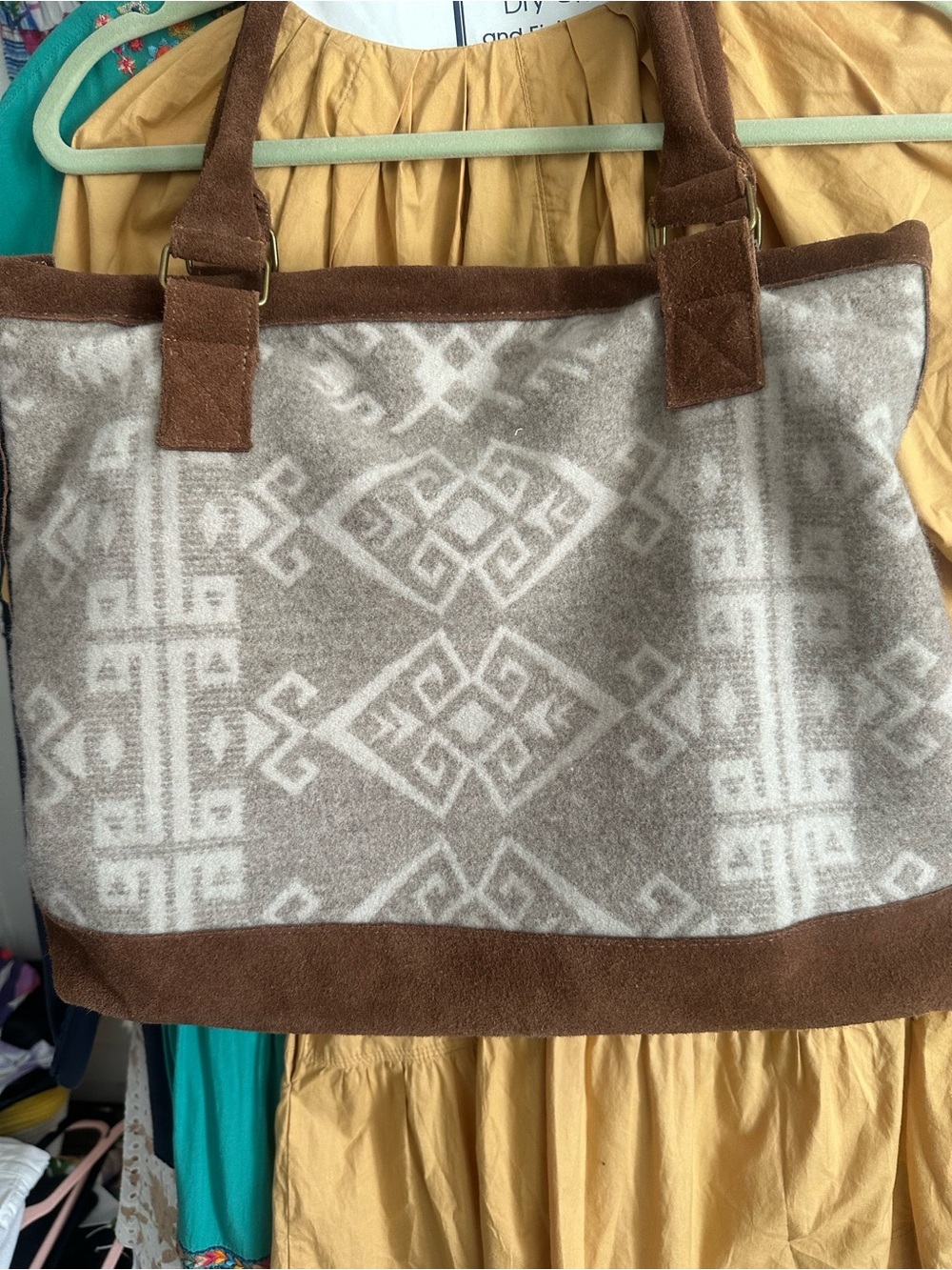 Geometric Pattern Tote Bag in Brown & Cream free people VIBE